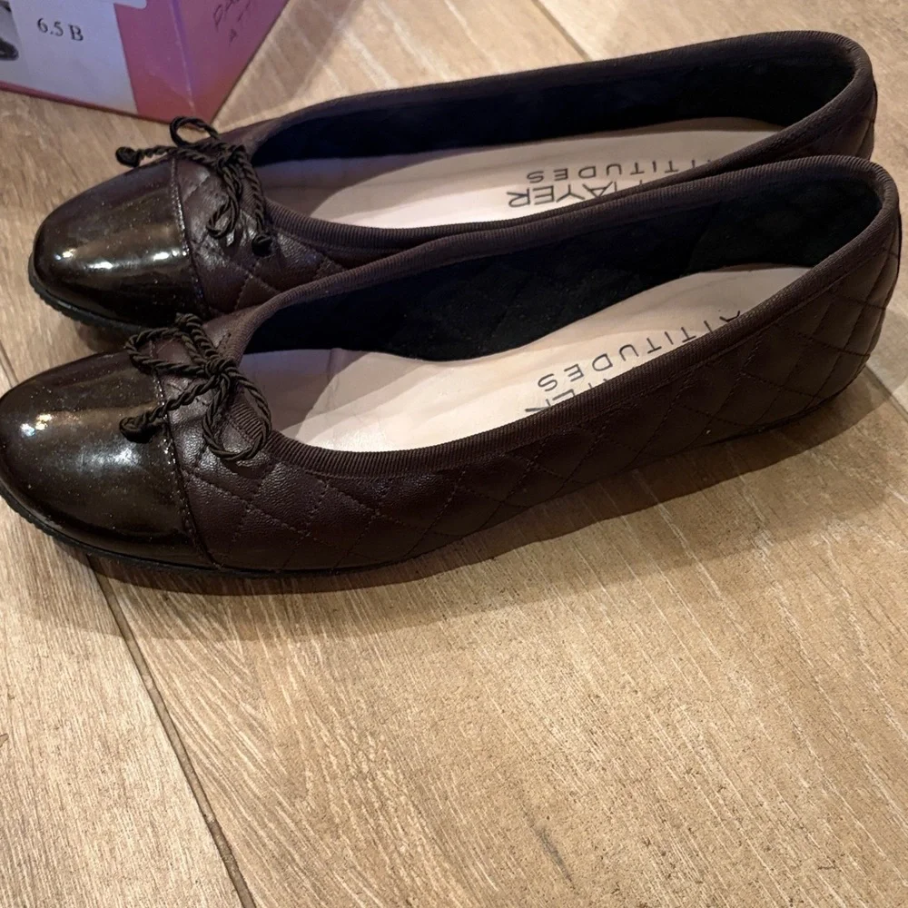 Paul Mayer Dark Brown Quilted Flats with Patent toe - Picture 3 of 3